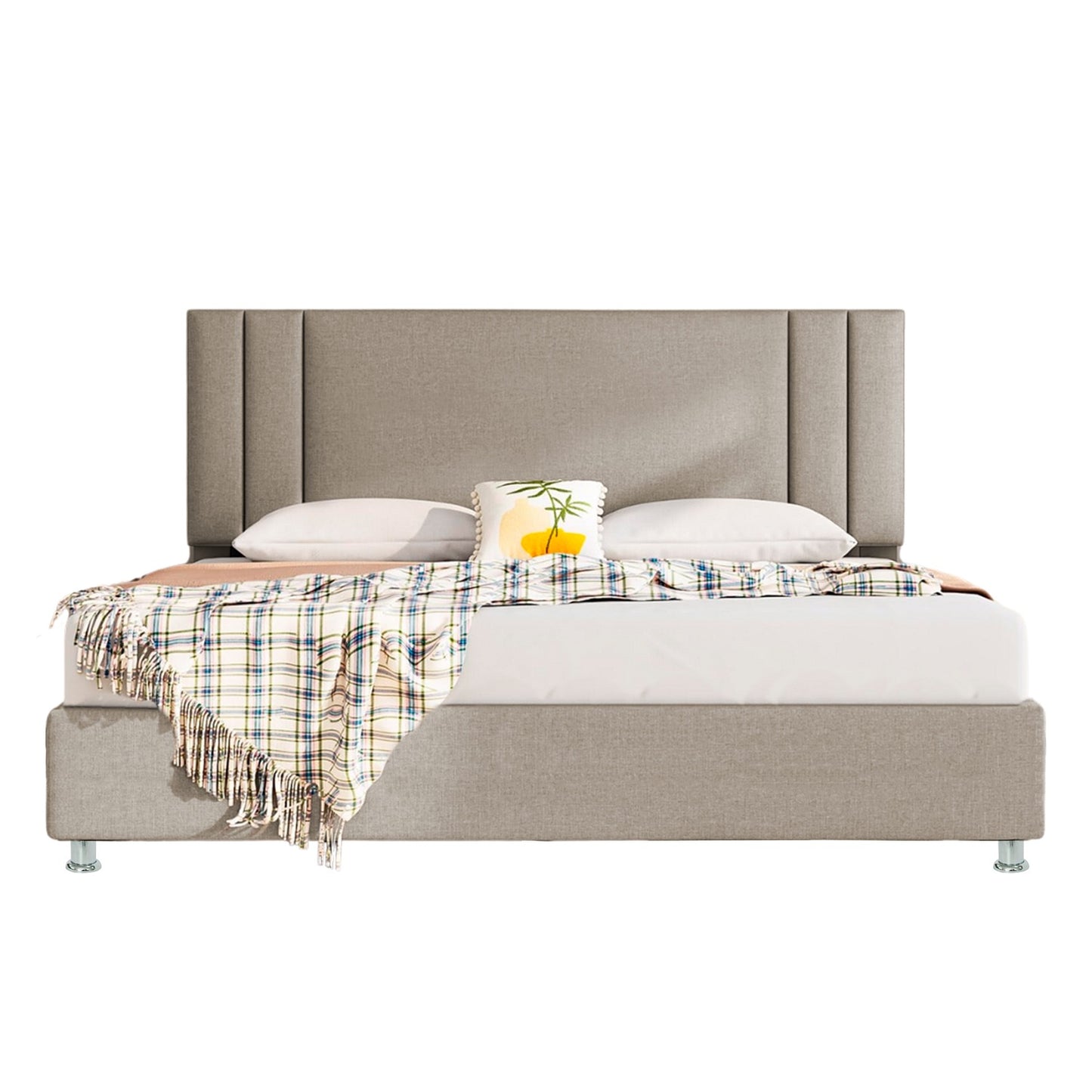 Base Cama con Espaldar + Colchon Doble Lupe Taupe