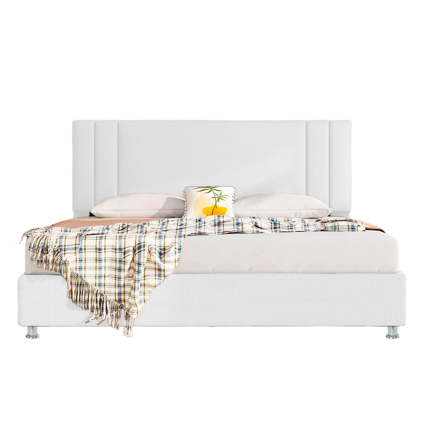Base Cama con Espaldar + Colchon King Lupe 200x200x130 blanco