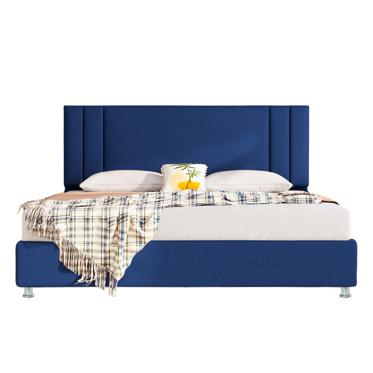 Base Cama con Espaldar + Colchon King Lupe 200x200x130 azul