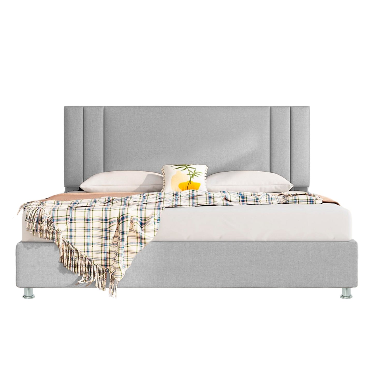 Base Cama con Espaldar + Colchon Queen Lupe 160x190x130 gris perla