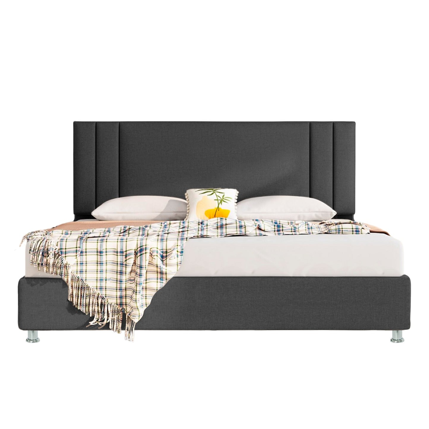 Base Cama con Espaldar + Colchon Queen Lupe 160x190x130 gris plomo