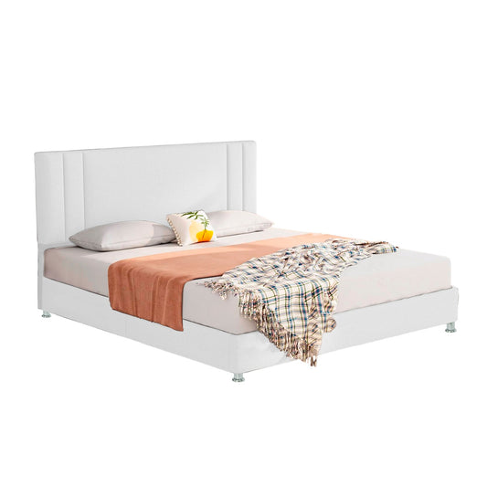 Base Cama con Espaldar + Colchon Queen Lupe 160x190x130 blanco