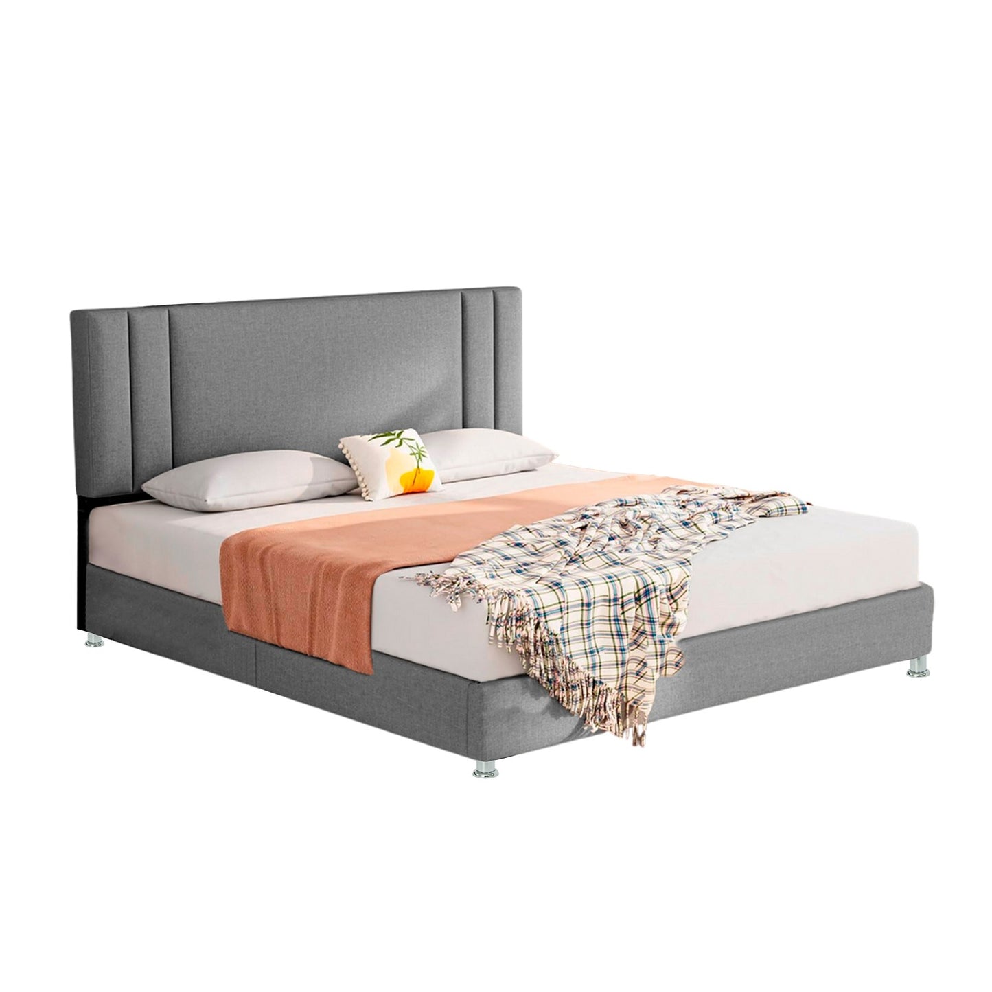 Base Cama Con Espaldar Doble Lupe Gris Plata