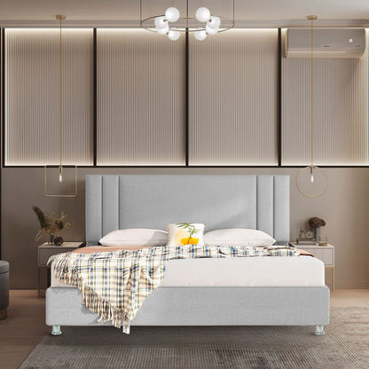 Base Cama con Espaldar + Colchon Queen Lupe 160x190x130 gris perla