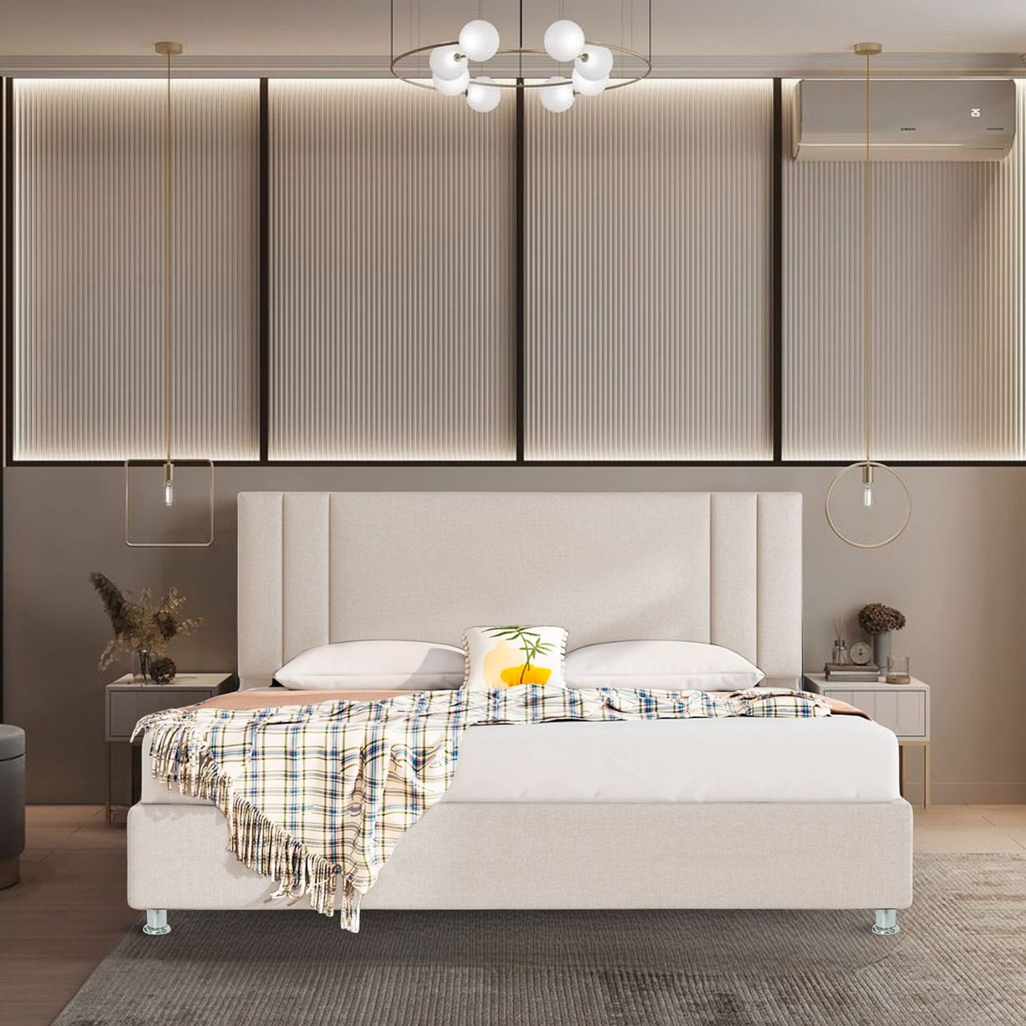 Base Cama con Espaldar + Colchon King Lupe 200x200x130 beige