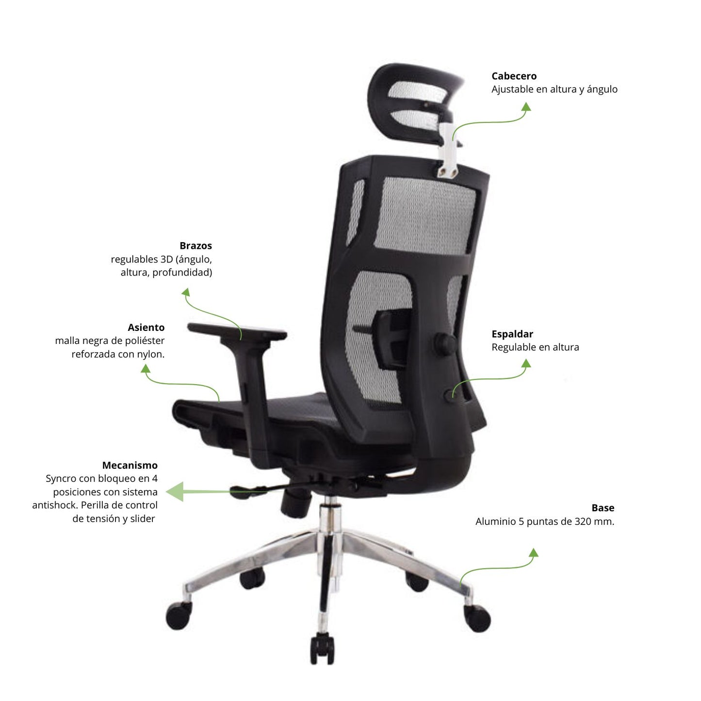 Silla De Oficina Lyd Presidente 113X47X51 Negra