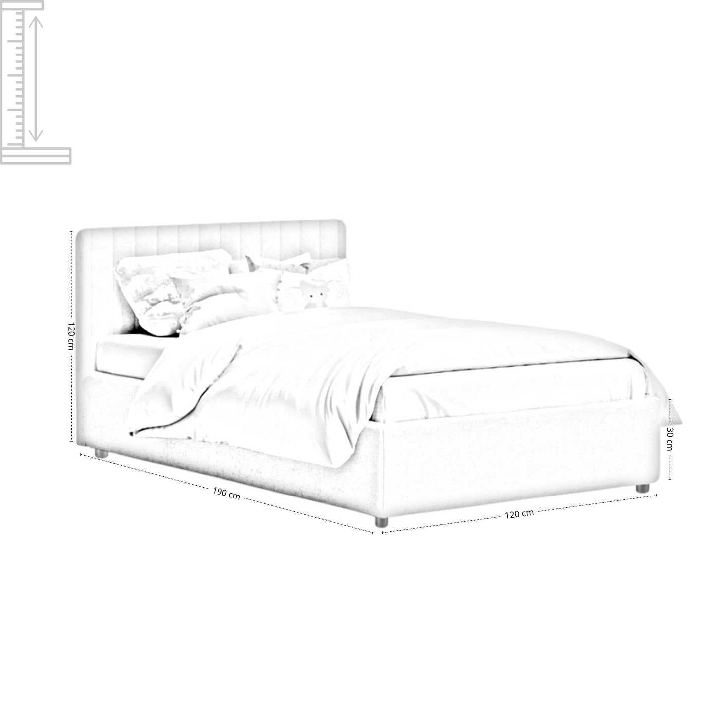Base Cama Baul con Espaldar Semidoble Infantil Luna 120x190x120 azul claro