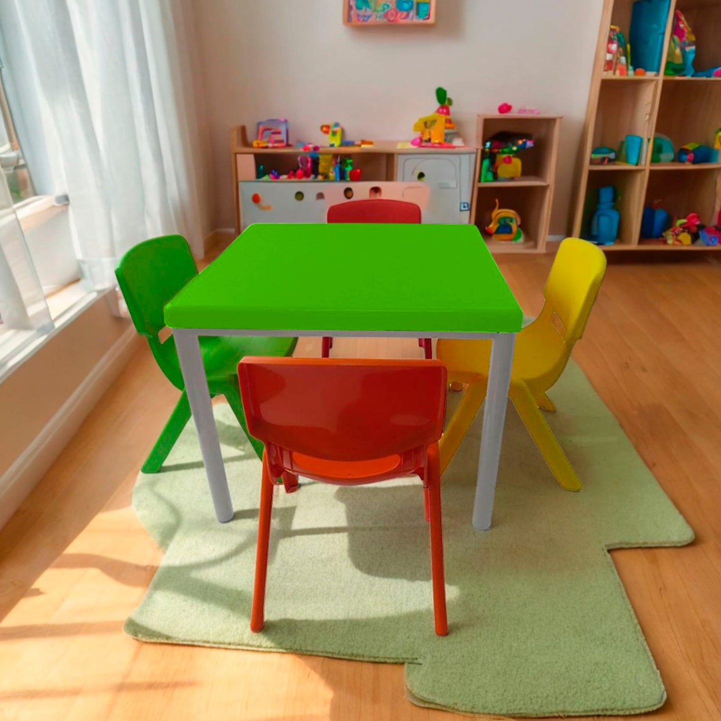 Mesa Infantil Andy verde con 4 Sillas Andy multicolor