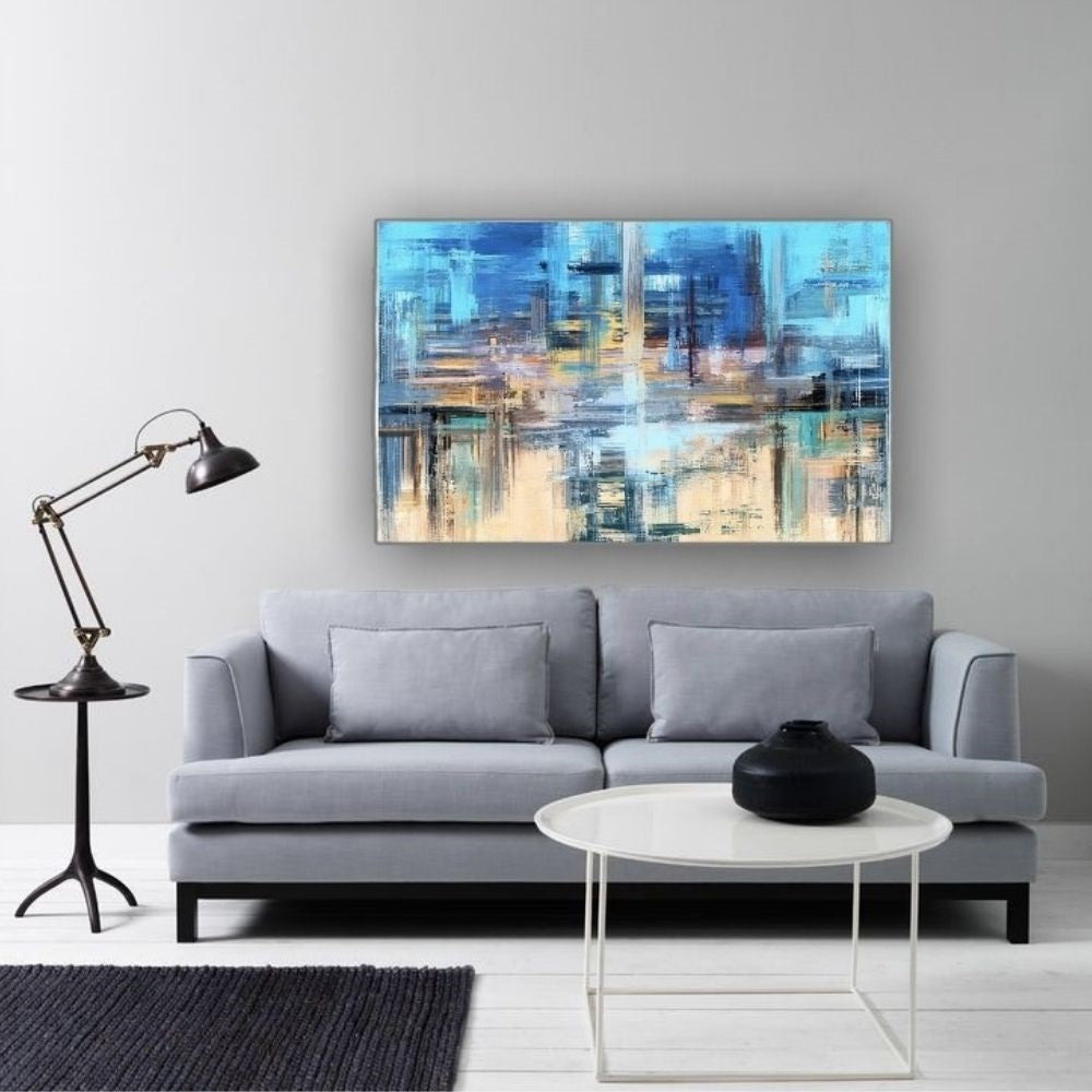 Cuadro en MDF tipo Marmol Abstract Blue 90x120x5