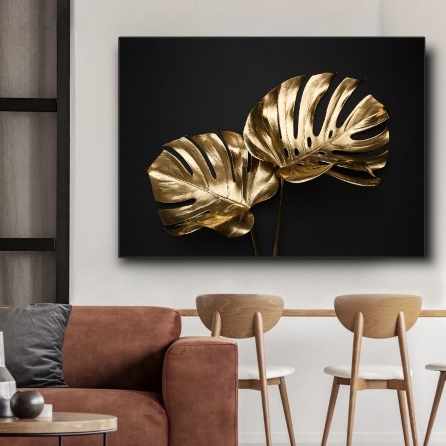 Cuadro en MDF tipo Marmol Planta Mostera Gold 90x120x5
