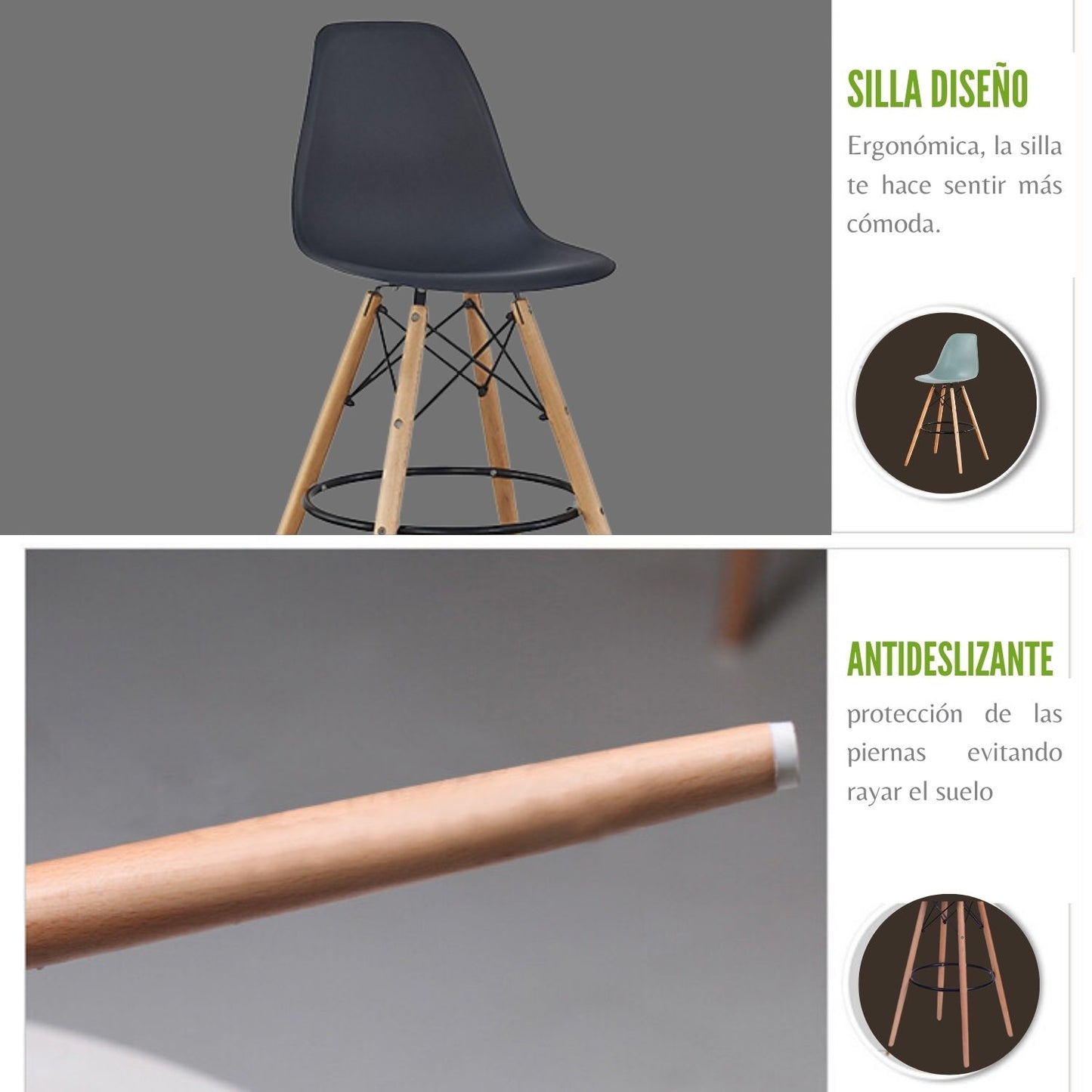 Set x2 Silla de Barra Eames Negro
