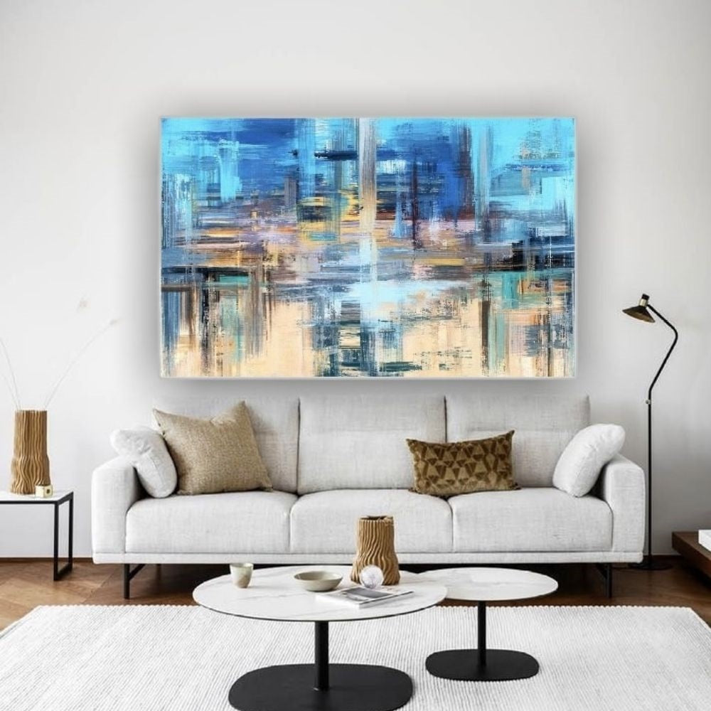 Cuadro en MDF tipo Marmol Abstract Blue 120x180x5