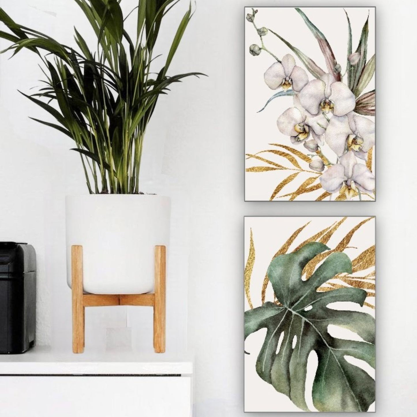 Cuadro en MDF tipo Marmol Planta Orquidea Gold 40x40x5