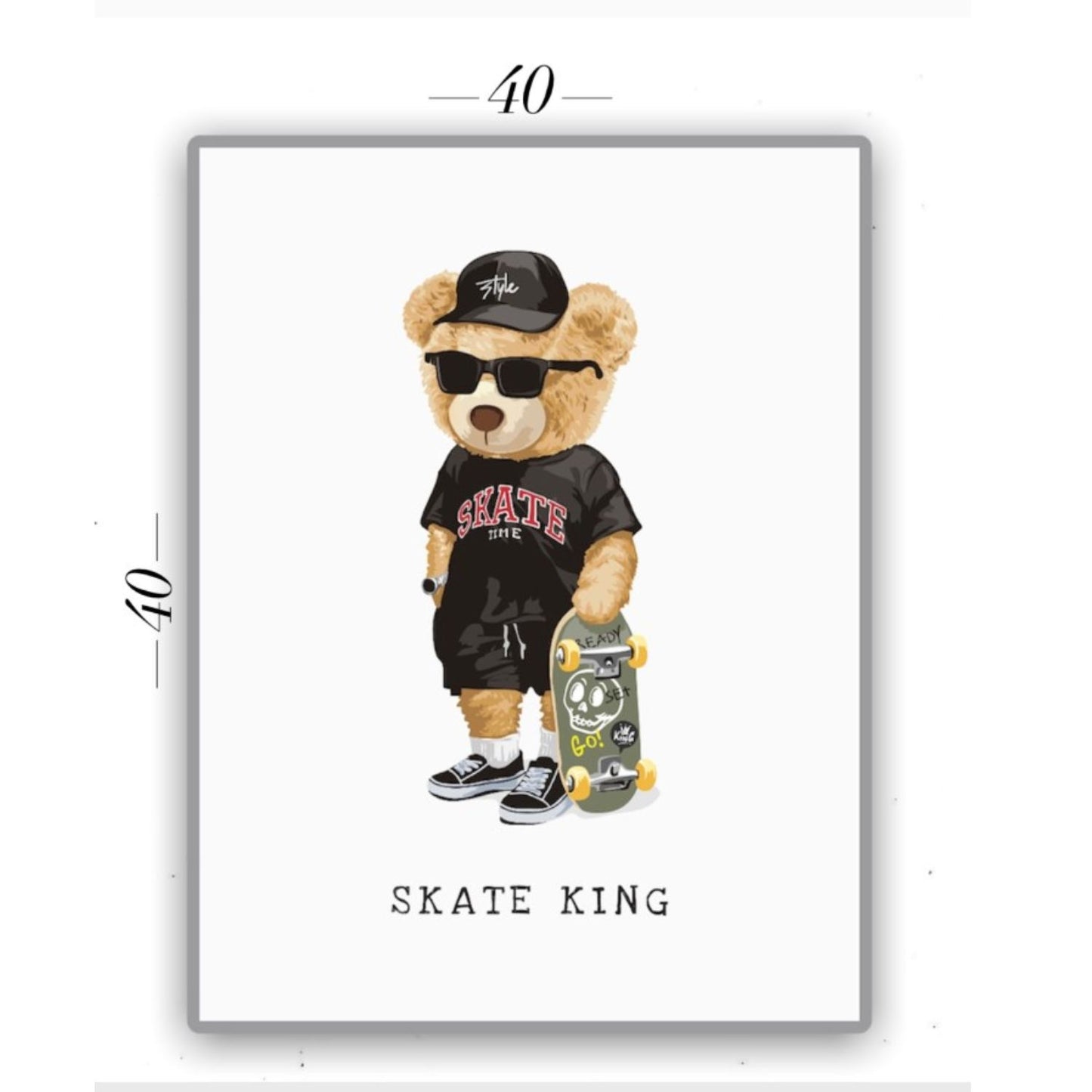 Cuadro en MDF tipo Marmol Oso Skate King 40x40x5