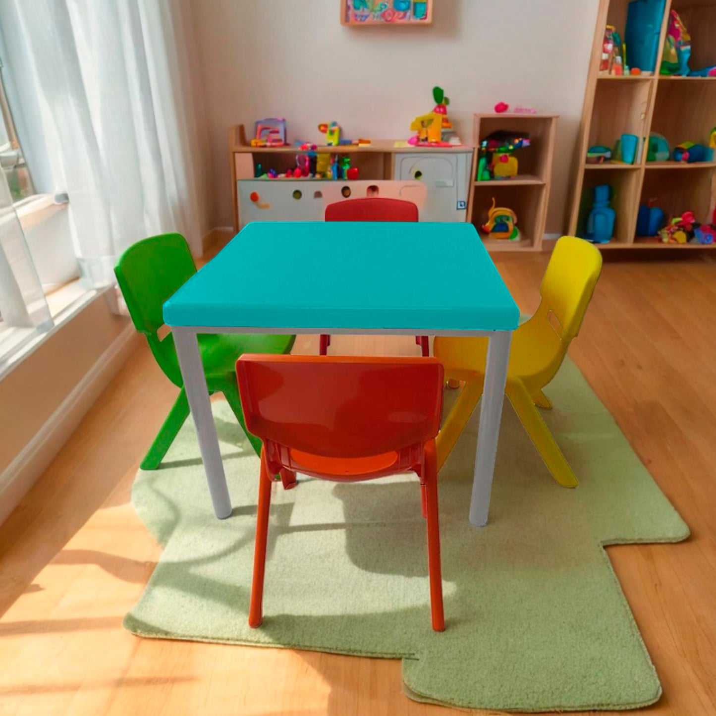 Mesa Infantil Andy azul aguamarina con 4 Sillas Andy multicolor