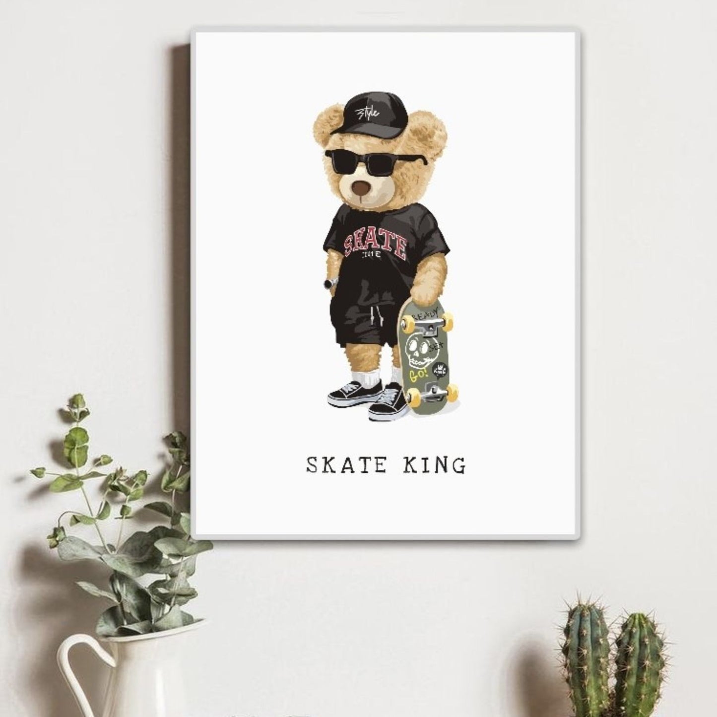 Cuadro en MDF tipo Marmol Oso Skate King 40x40x5
