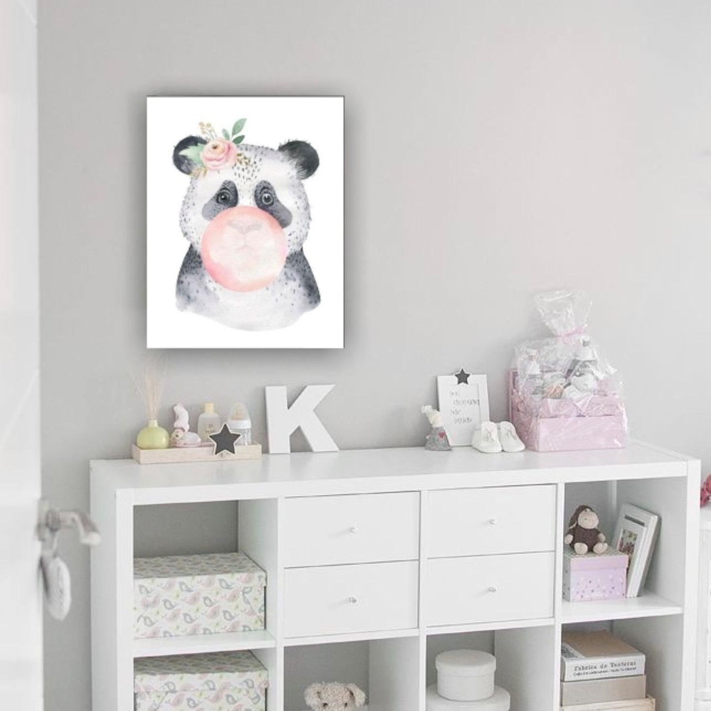 Cuadro en MDF tipo Marmol Oso Panda Kids 40x40x5
