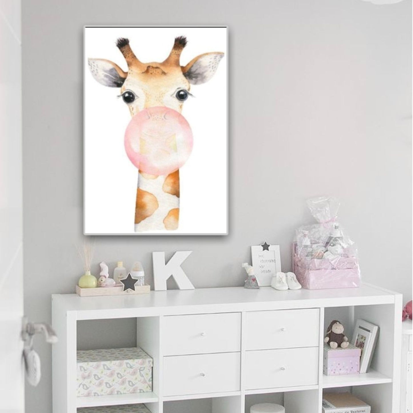 Cuadro en MDF tipo Marmol Jirafa Chicle Kids 70x50x5