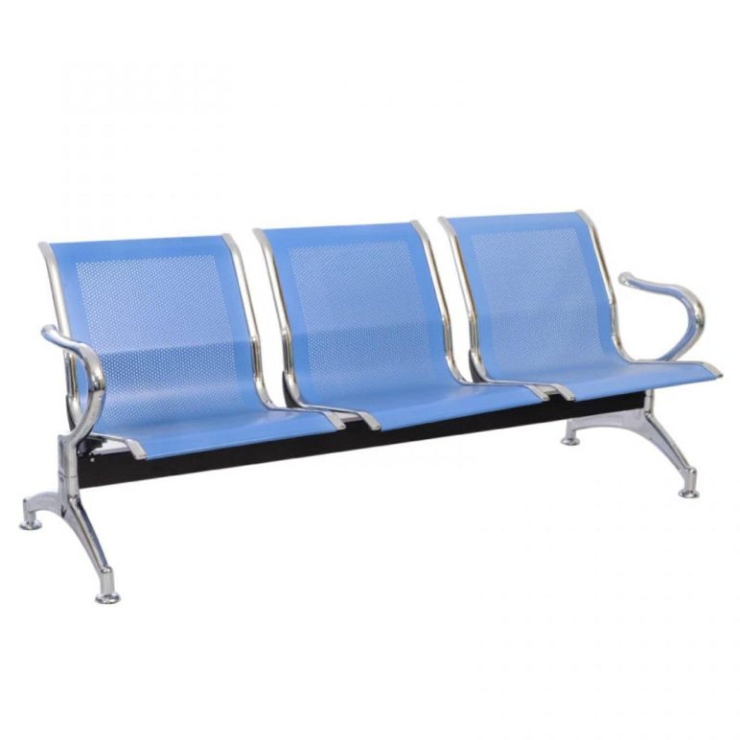 Silla Tandem 3 Puesto Cromado Azul