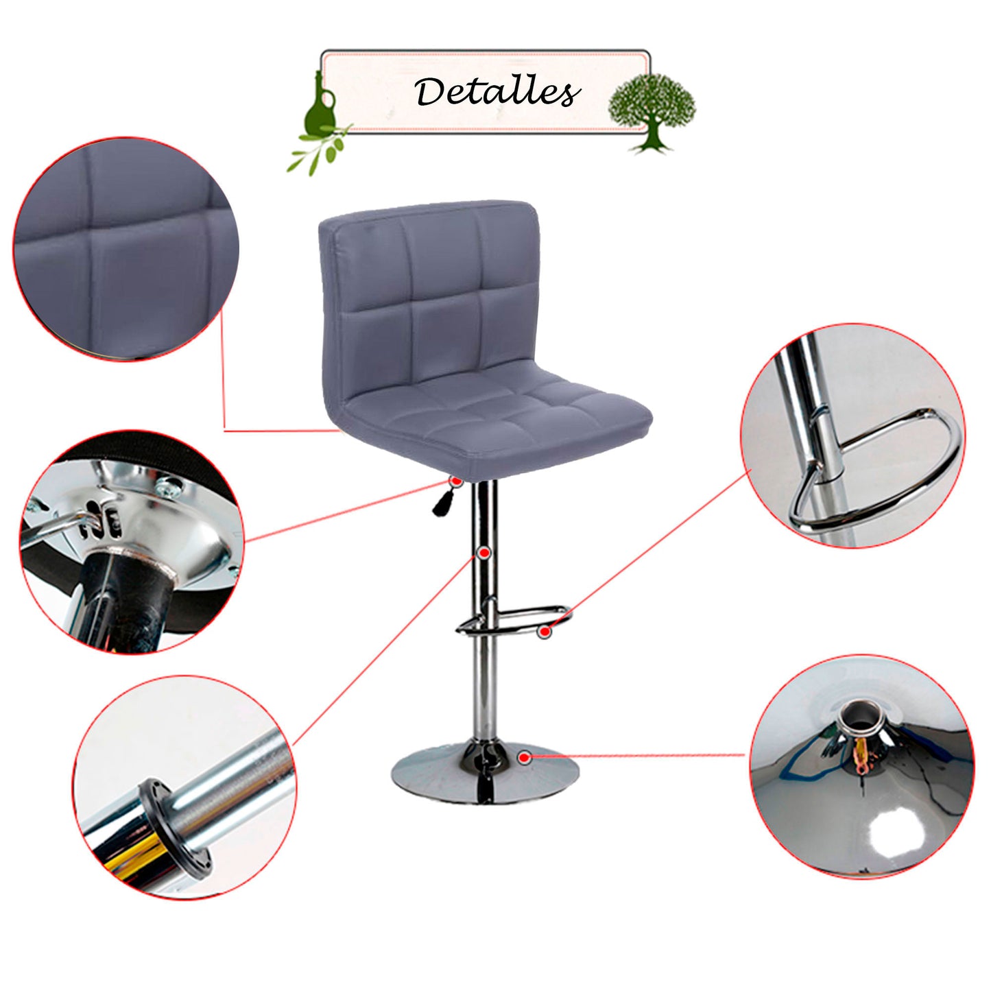 Set x2 Silla de Barra Leo Gris