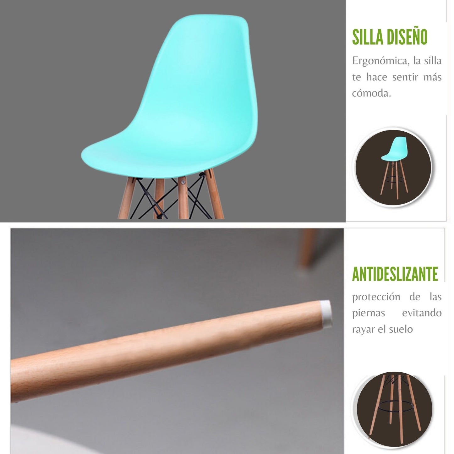 Set x2 Silla de Barra Eames Verde Menta