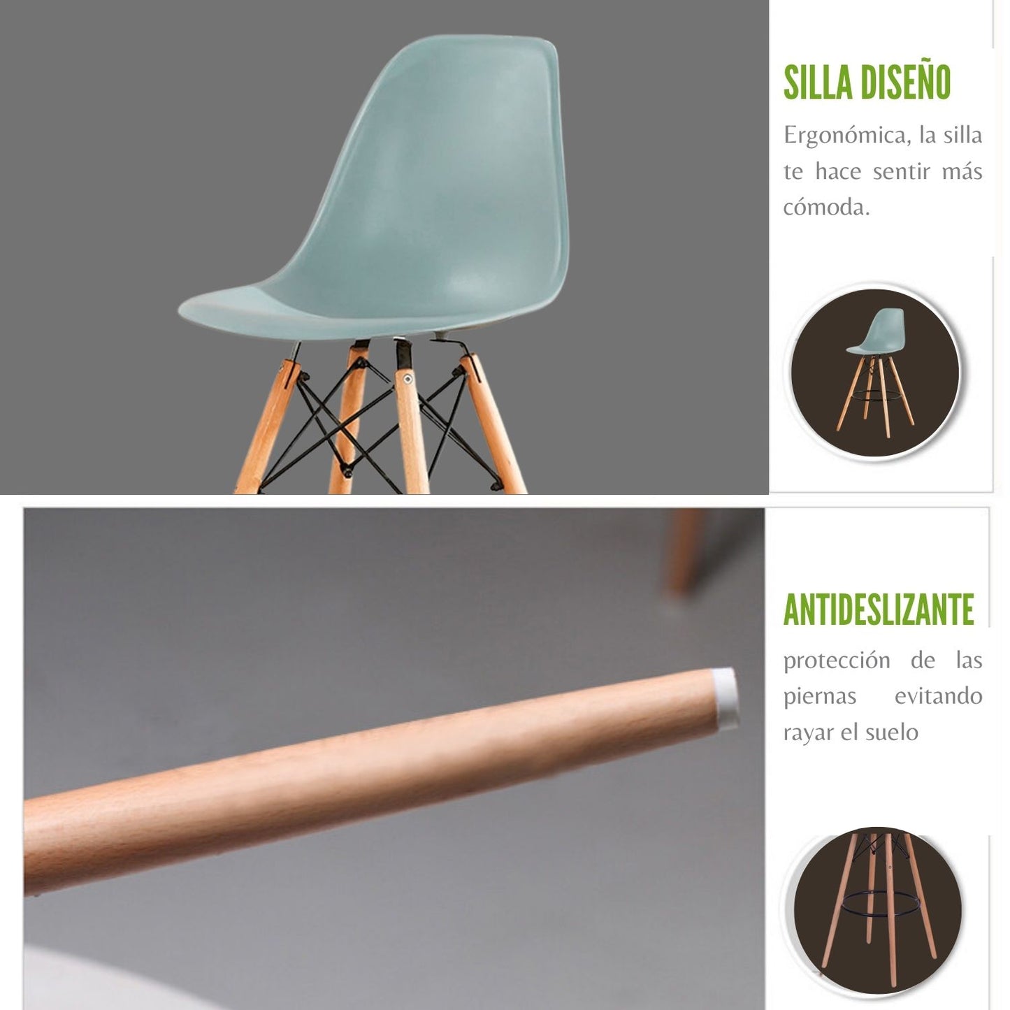 Set x2 Silla de Barra Eames Gris