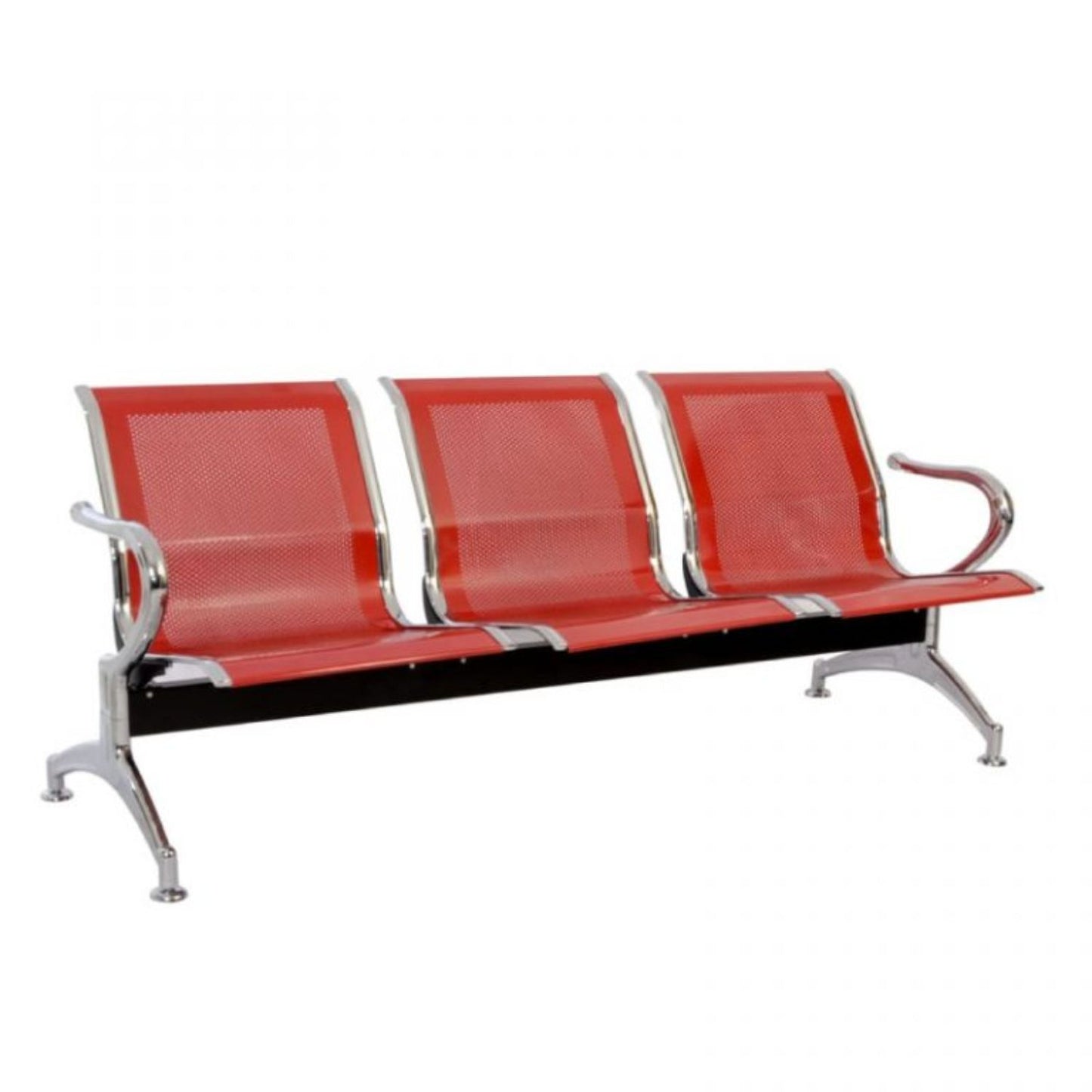 Silla Tandem 3 Puesto Cromado Rojo