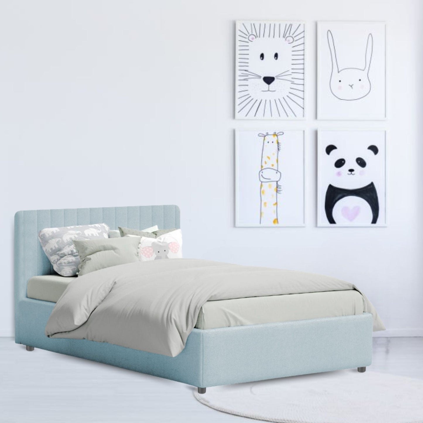 Base Cama Baul con Espaldar Semidoble Infantil Luna 120x190x120 azul cielo