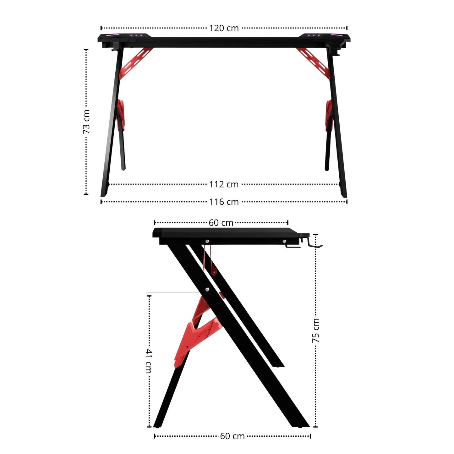 Escritorio Gamer Con Luces Nexus Negro Rojo 75x120x60