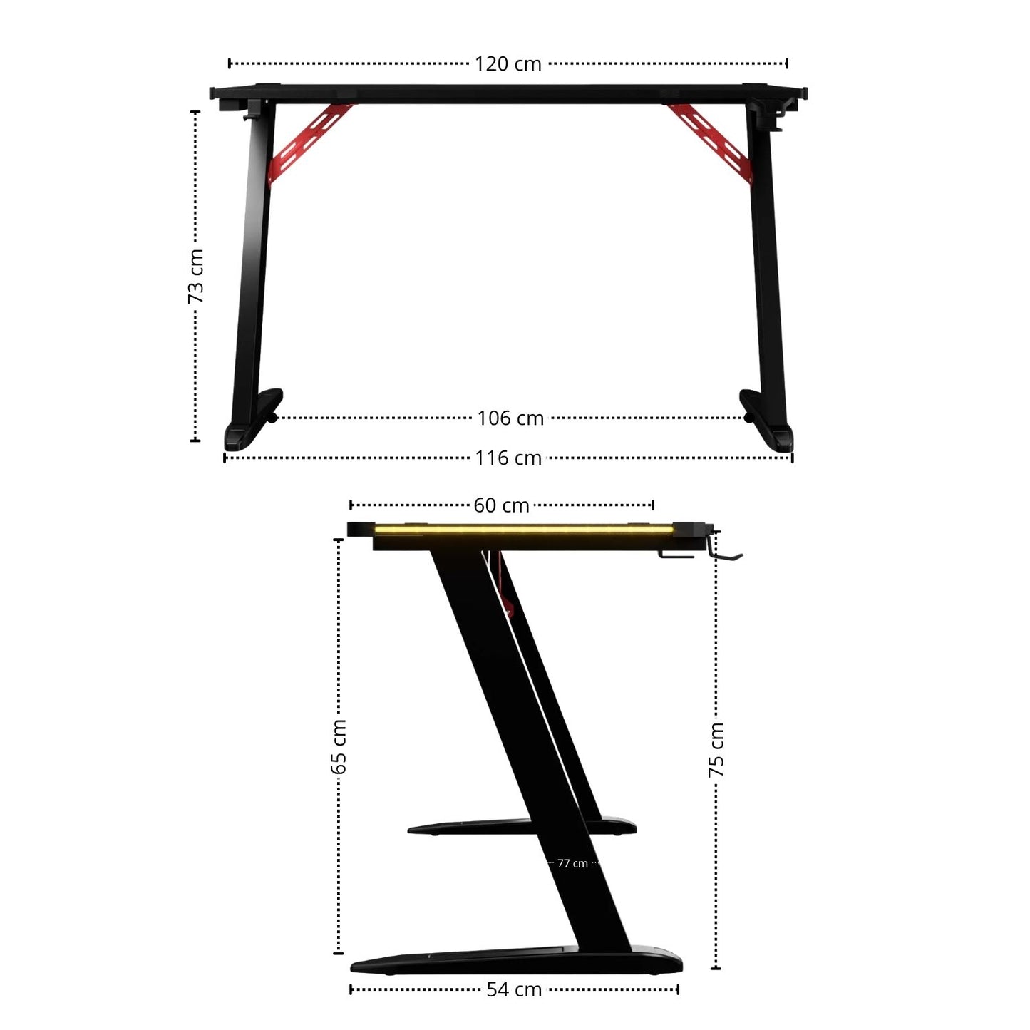 Escritorio Gamer Con Luces Muxi Negro Rojo 75x120x60