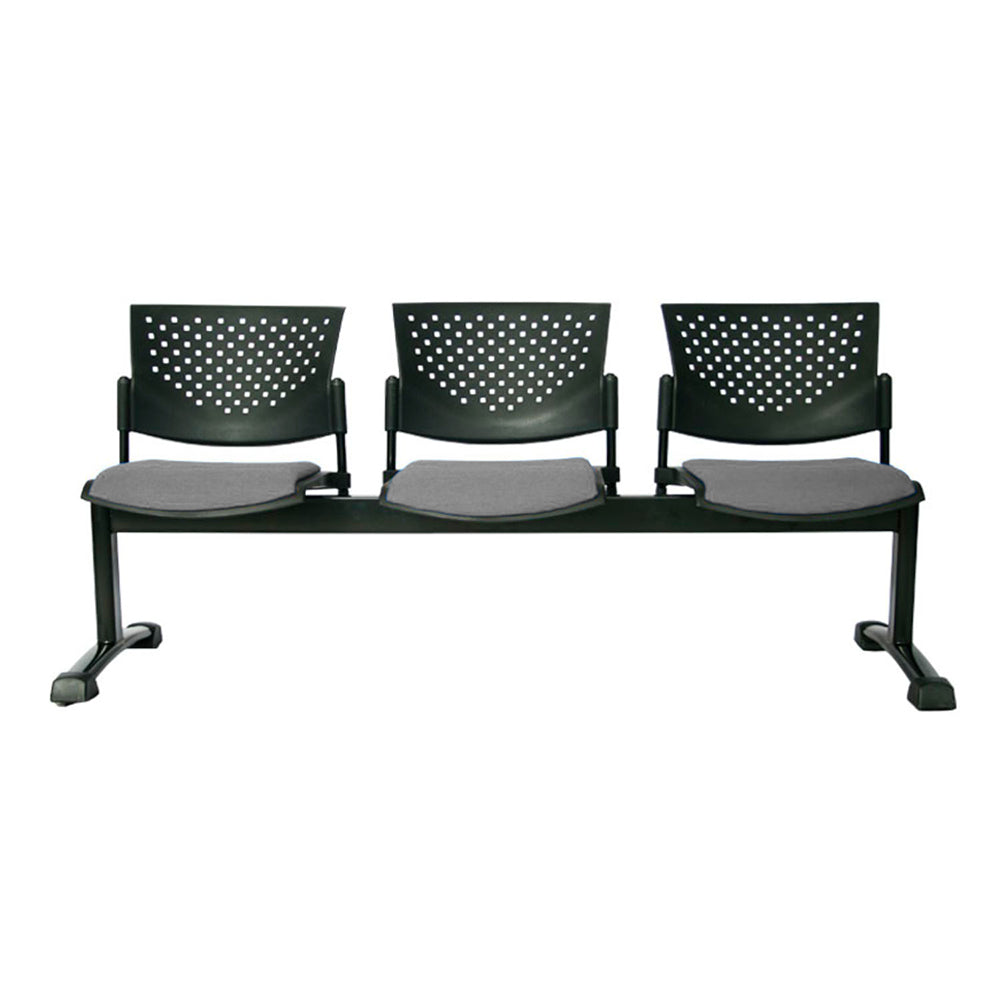 Silla Tandem Tapizado 3 Puestos Base Negra FLY Gris
