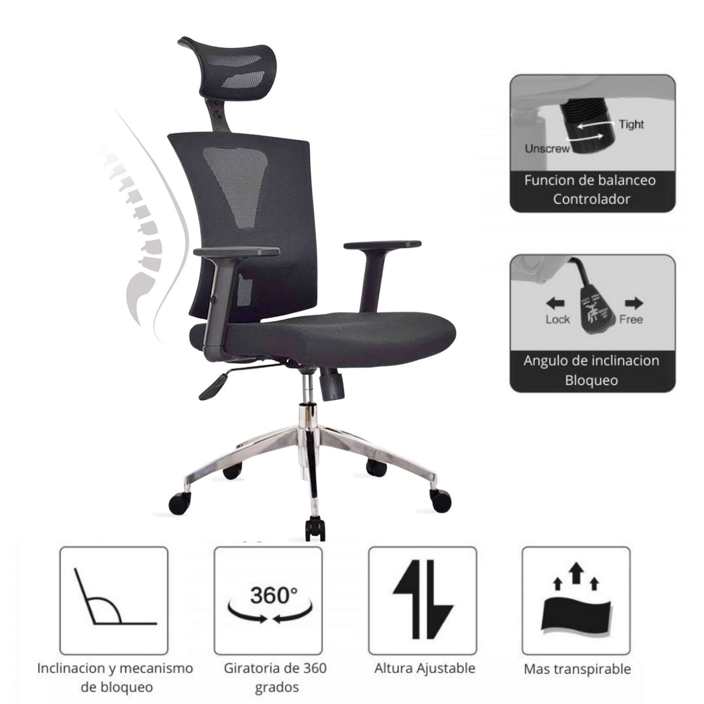 Silla de Oficina Turmanila Presidente Base Cromada