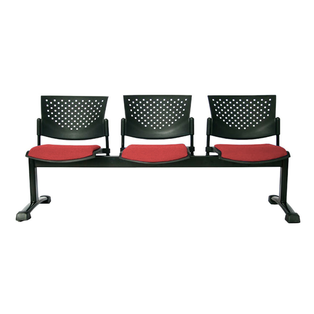 Silla Tandem Tapizado 3 Puestos Base Negra FLY Rojo