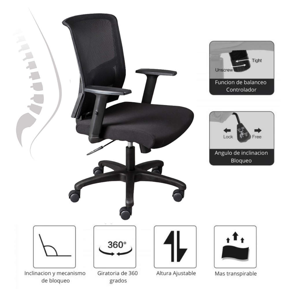 Silla De Oficina Italiana Cuba Negro