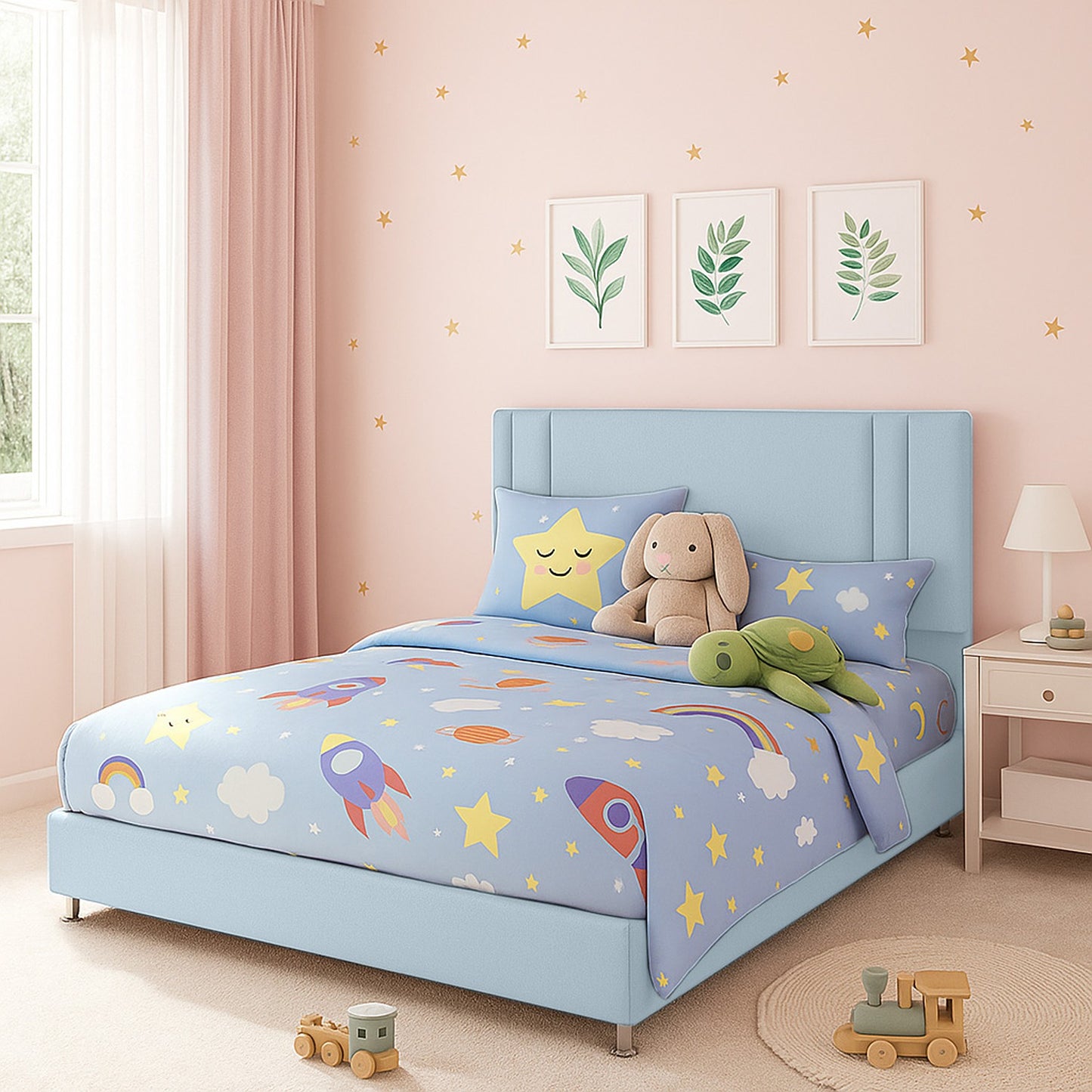 Base Cama Nido con Espaldar Sencillo Infantil Lupe azul cielo