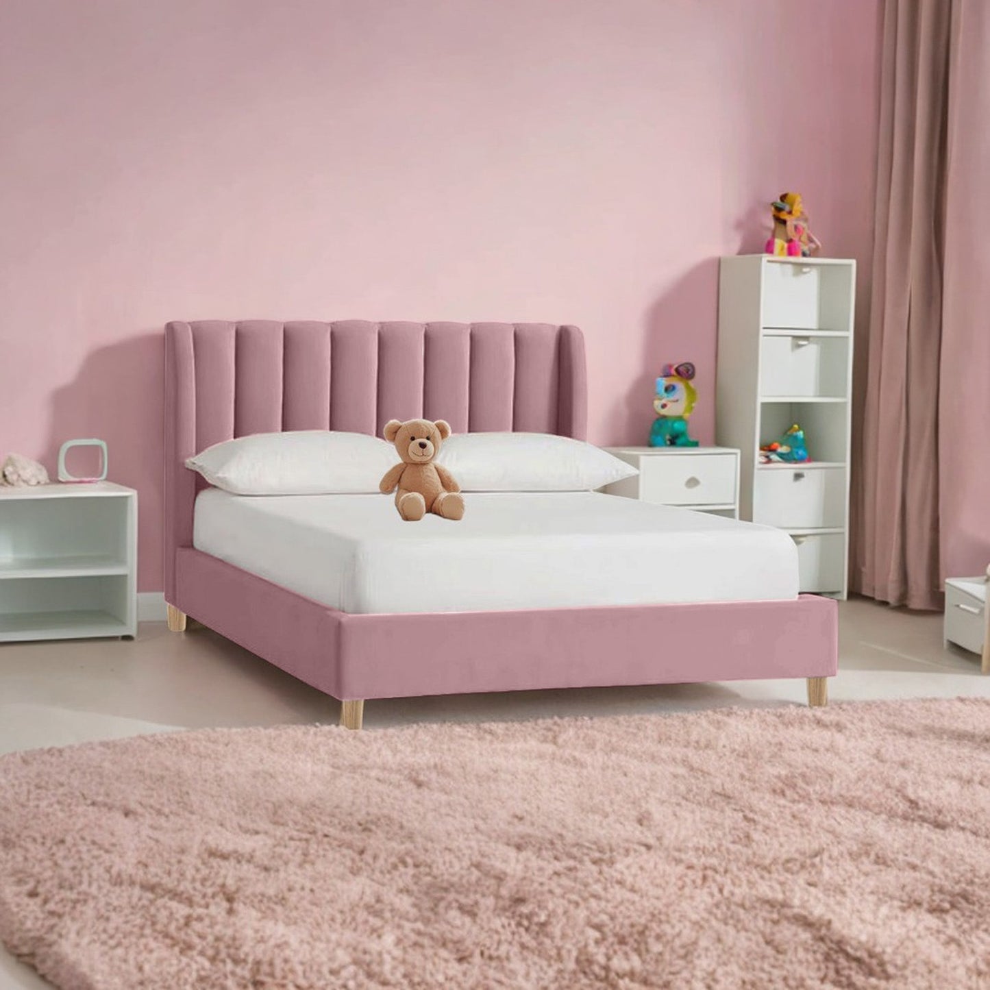 Base Cama con Espaldar Sencillo Infantil Bony 100x190x115 rosado