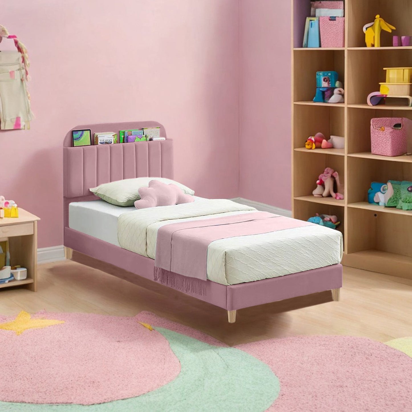 Base Cama con Espaldar Sencillo Infantil Fenix 100x190x115 rosado