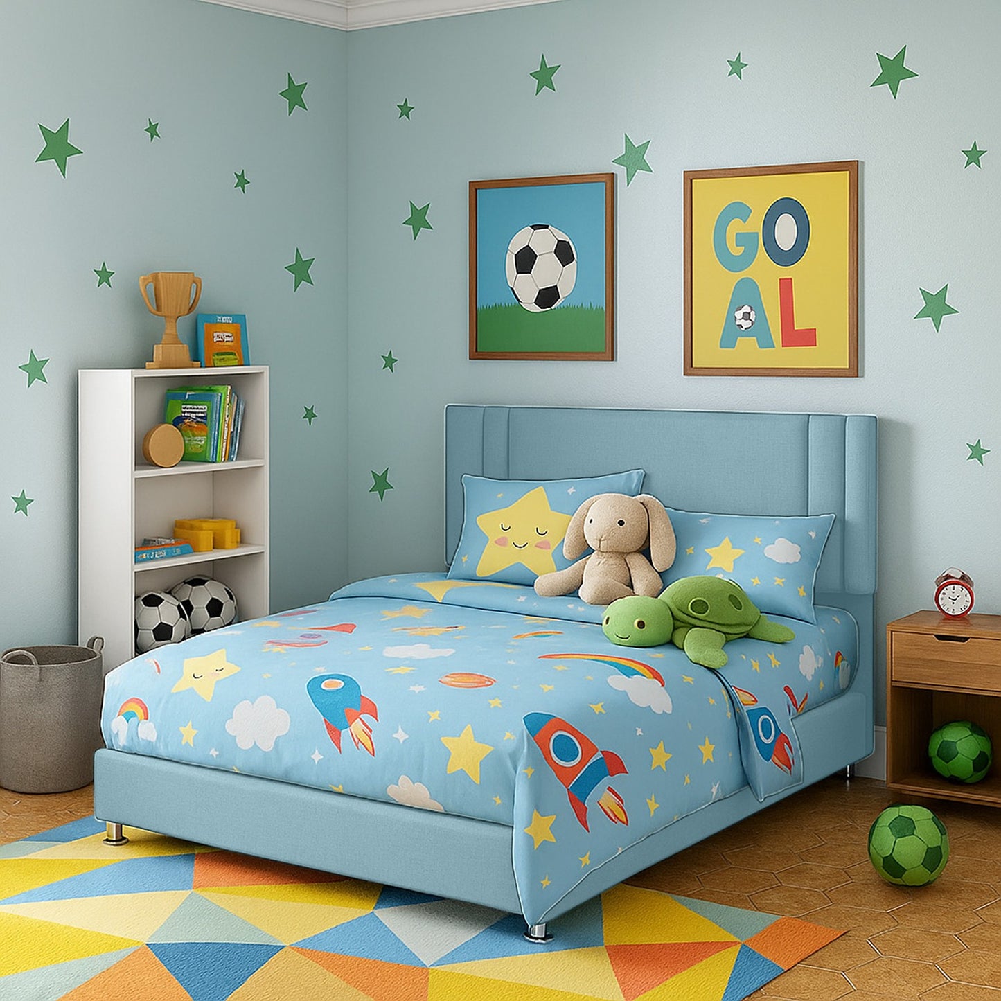 Base Cama Nido con Espaldar Sencillo Infantil Lupe azul claro