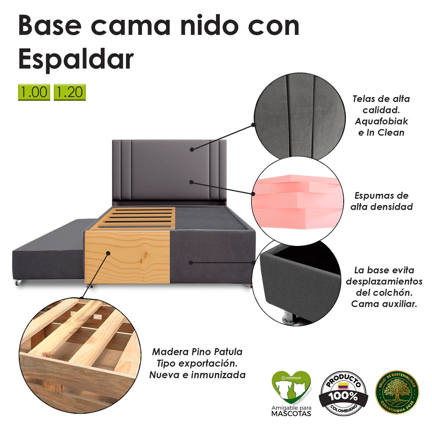 Base Cama Nido con Espaldar Semidoble Infantil Lupe rosado
