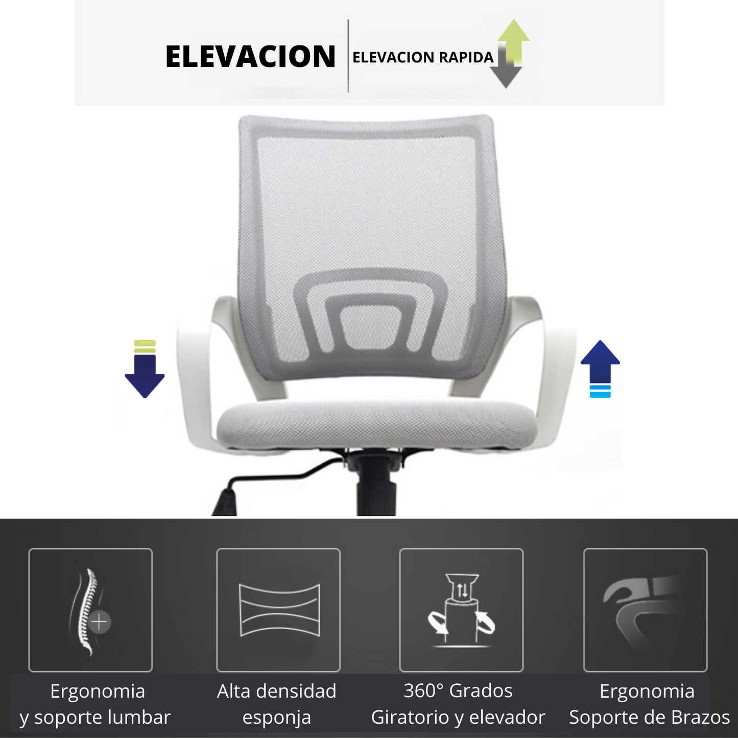 Silla De Oficina Colors Premium Gris Blanco