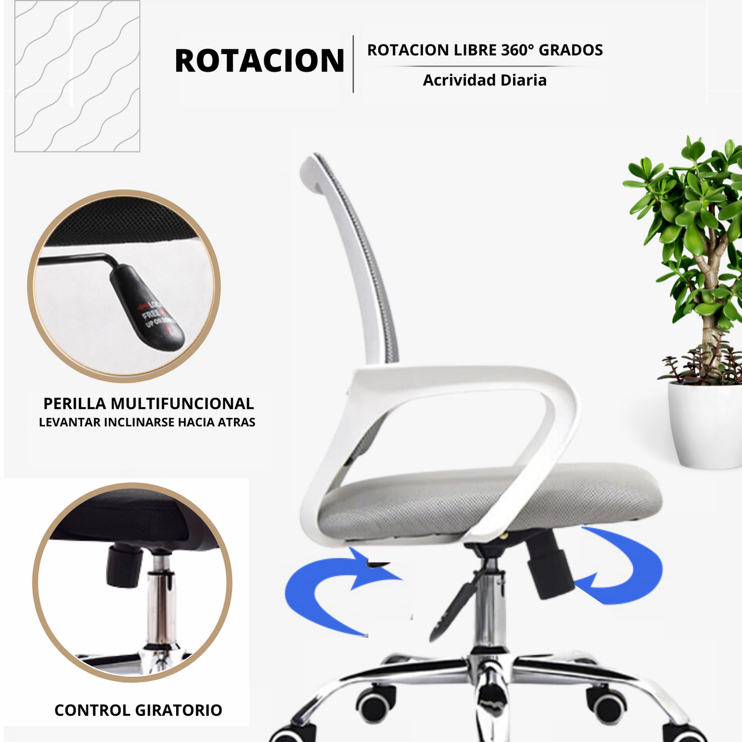 Silla De Oficina Colors Premium Gris Blanco
