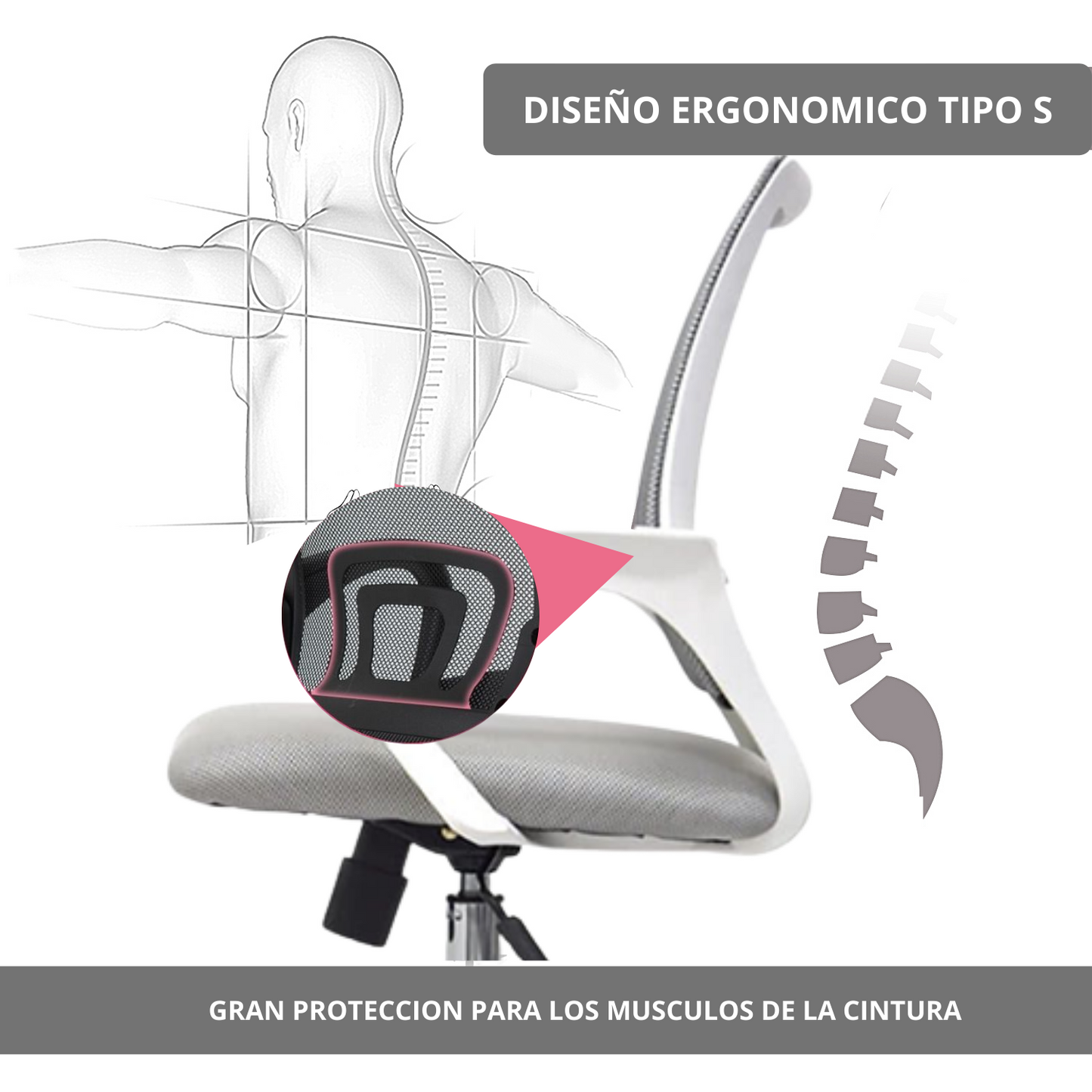 Silla De Oficina Colors Premium Gris Blanco