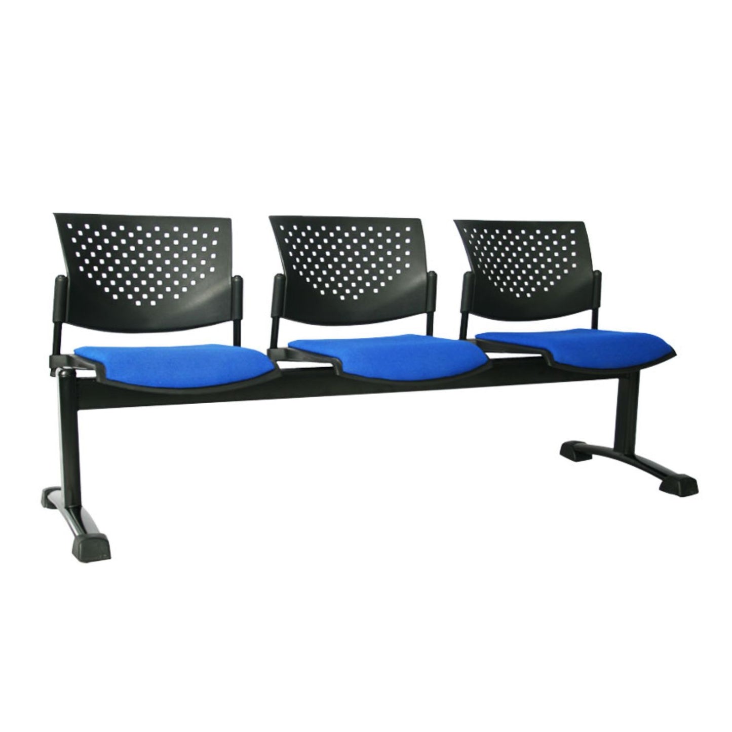 Silla Tandem Tapizado 3 Puestos Base Negra FLY Azul