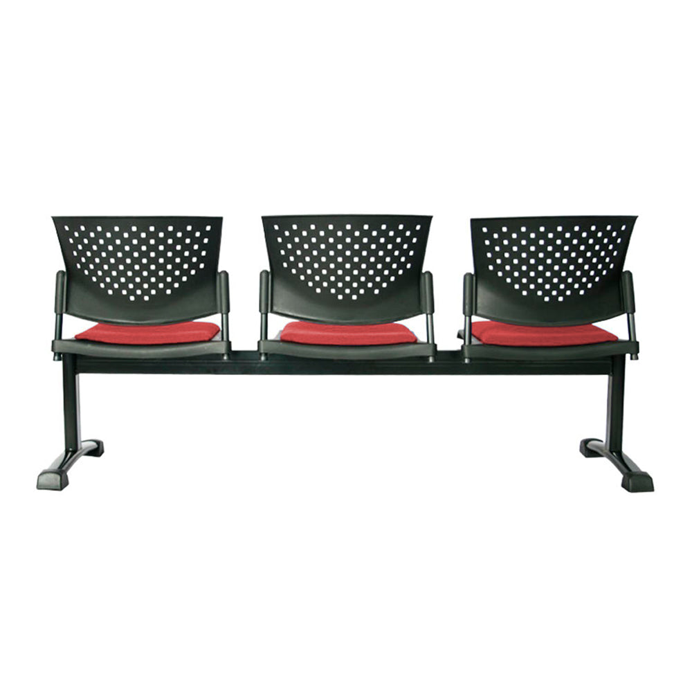 Silla Tandem Tapizado 3 Puestos Base Negra FLY Rojo