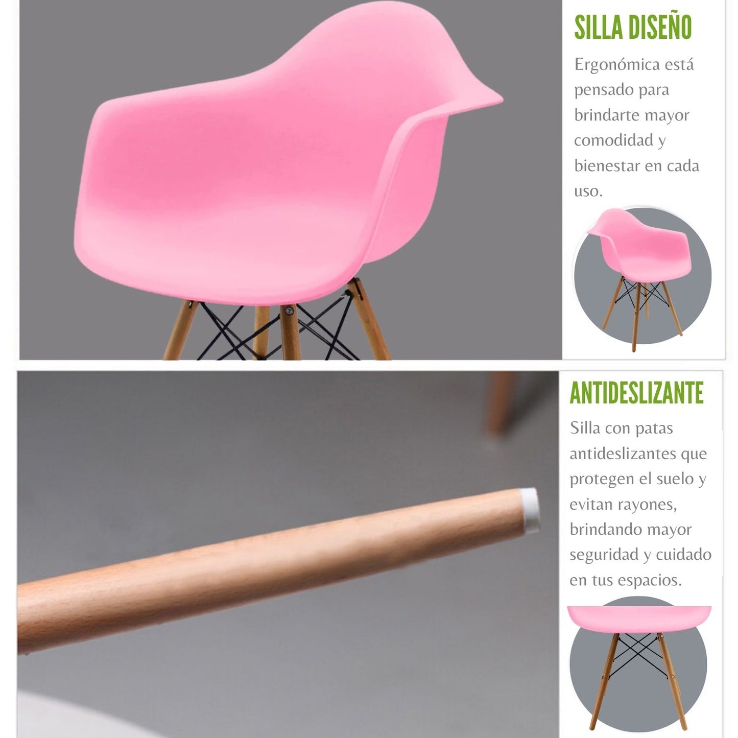 Silla Eames Brazos Rosada
