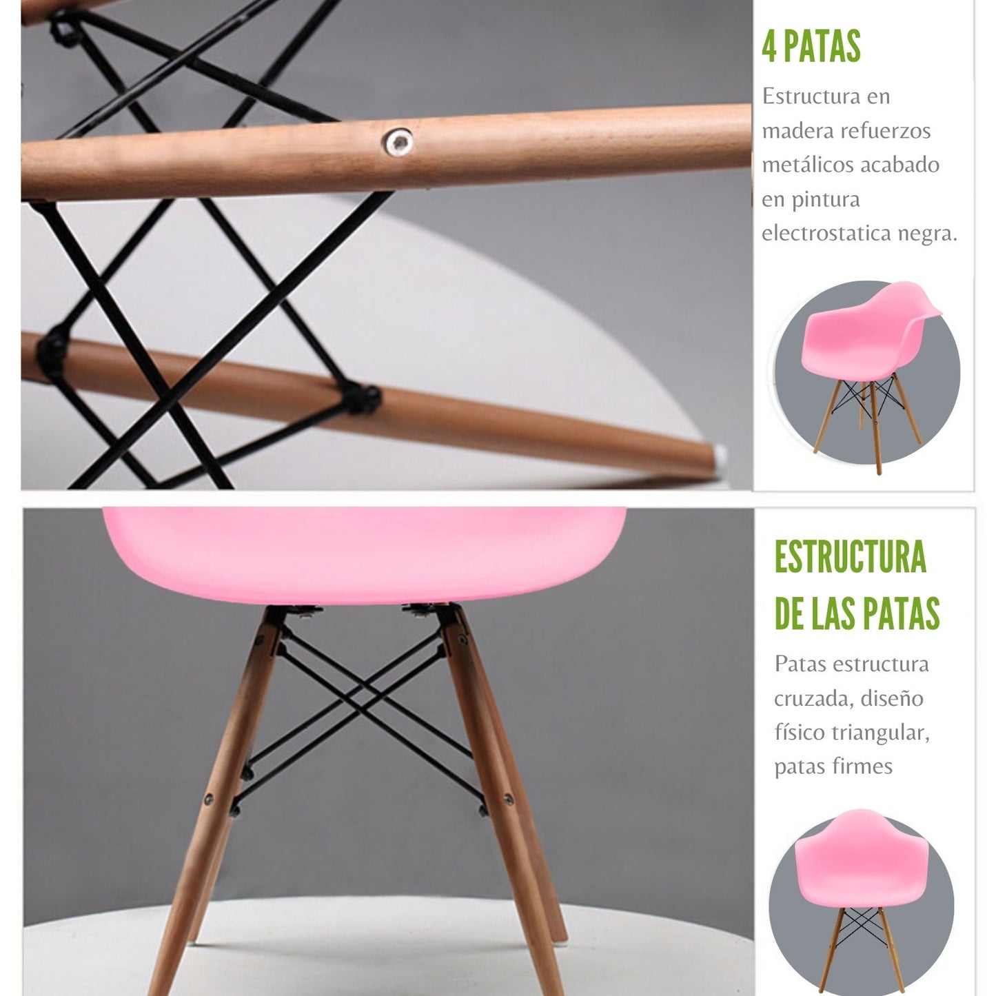 Silla Eames Brazos Rosada