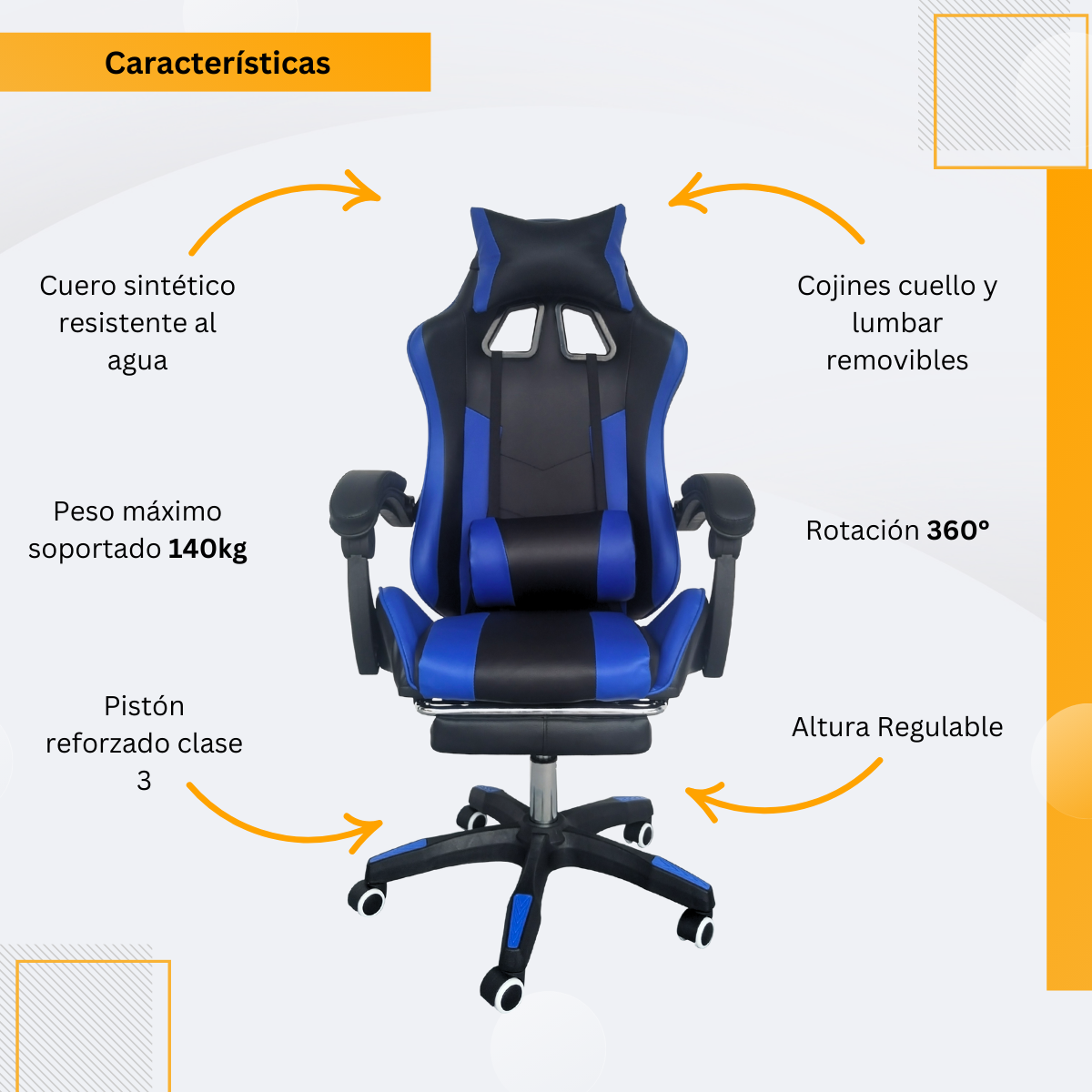 Silla Gamer Ergonomica Reclinable Kairo Azul