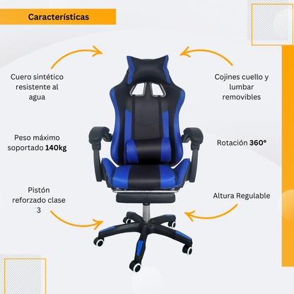 Silla Gamer Ergonomica Reclinable Kairo Azul