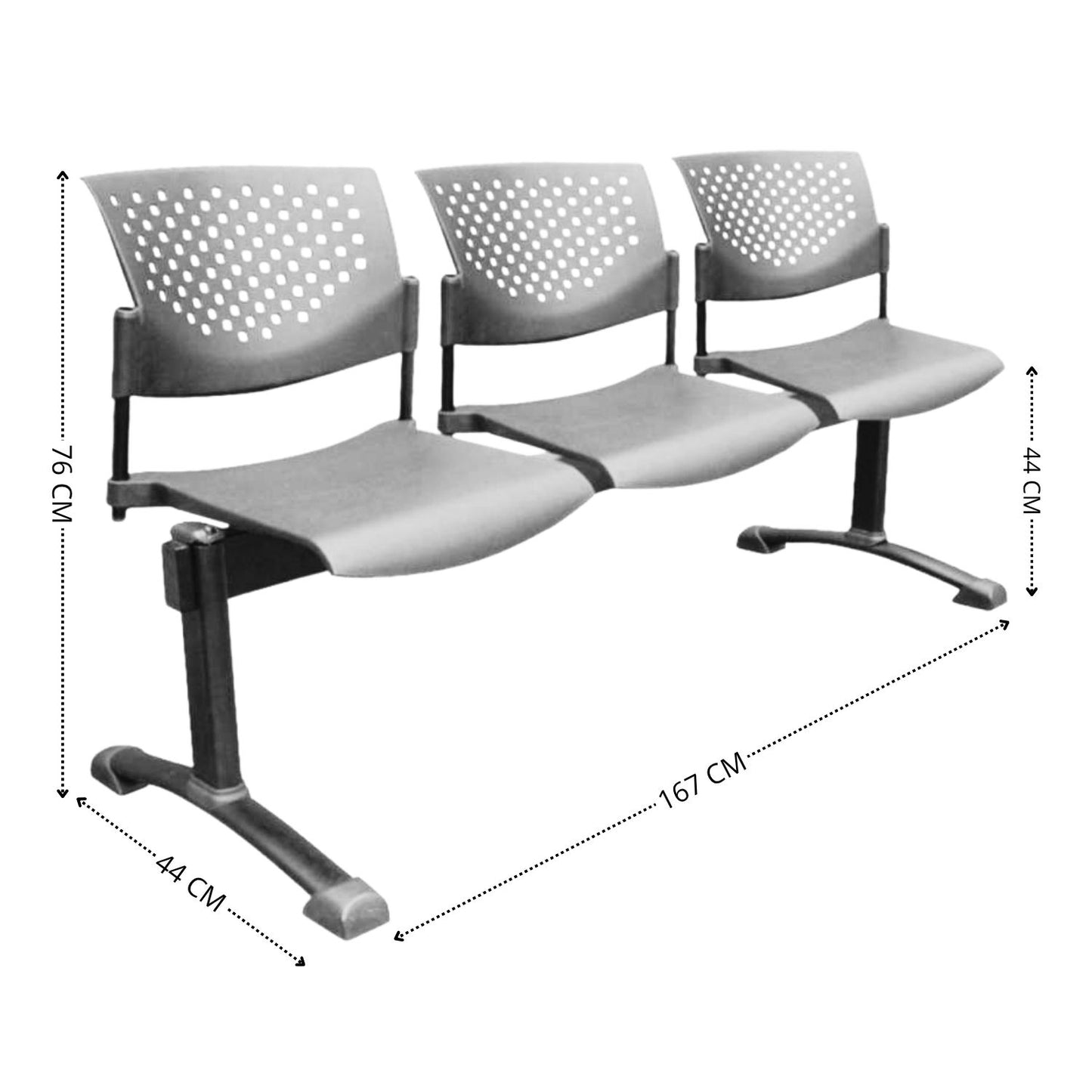 Silla Tandem Tapizado 3 Puestos Base Negra FLY Negro
