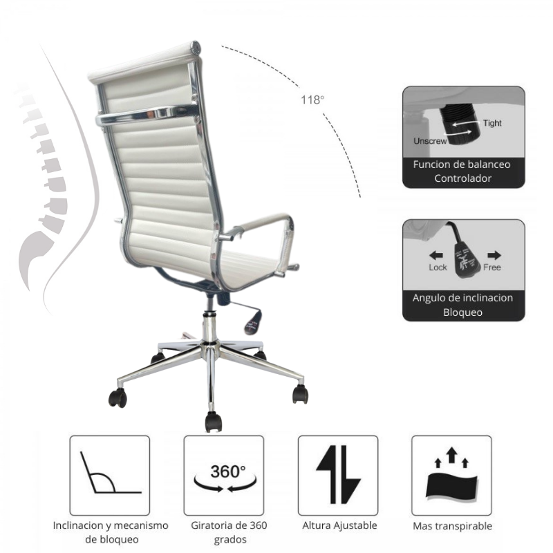 Silla De Oficina Lujo Blanco